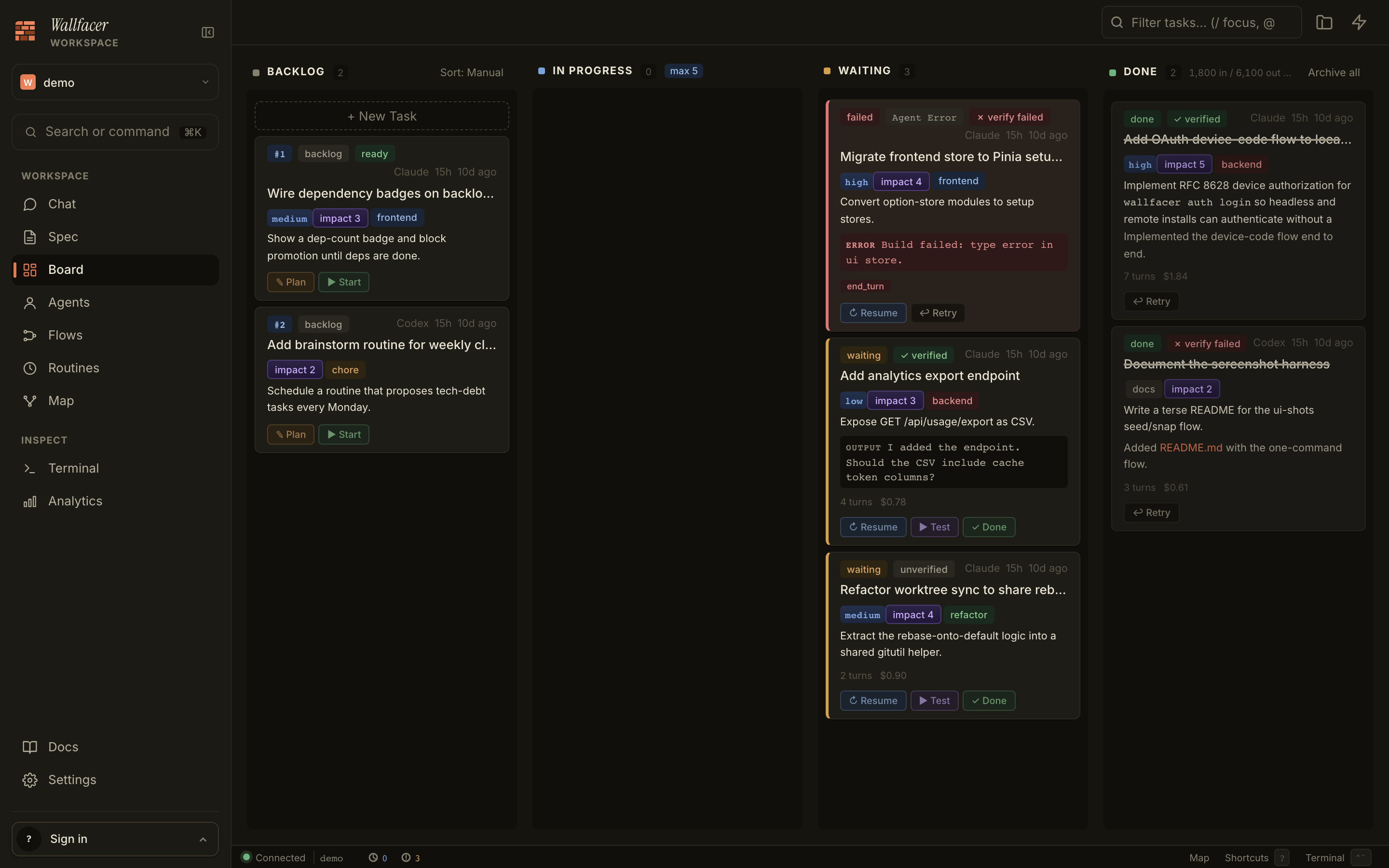 Wallfacer task board